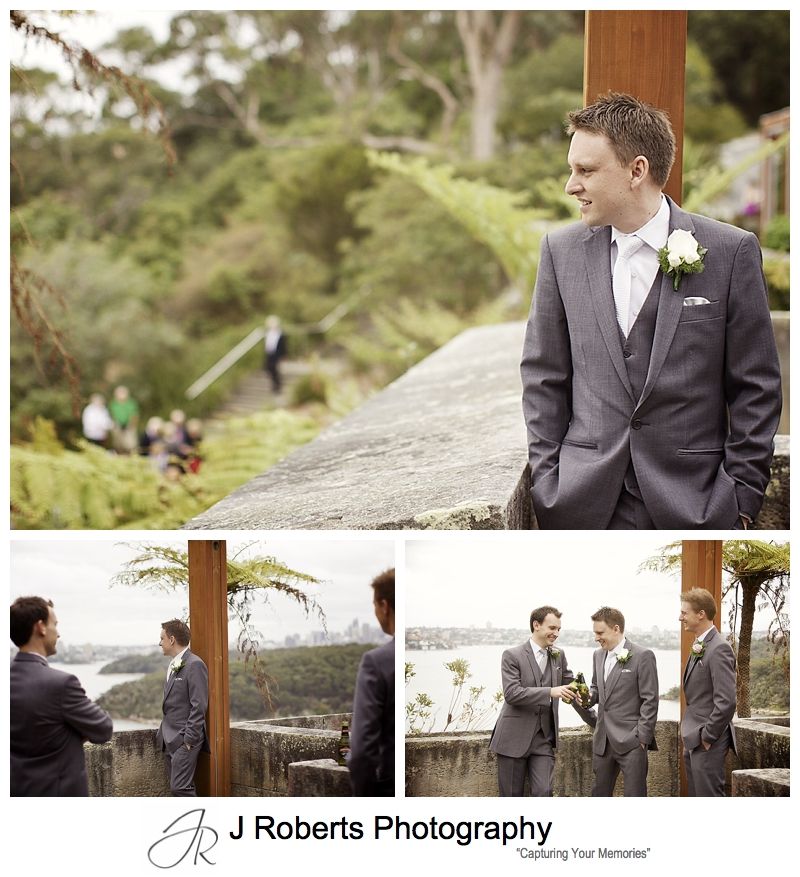 Groom having beers with groomsmen before wedding - sydney wedding photography 